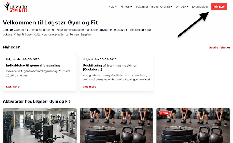 Knappen &ldquo;Mit LGF&rdquo; fremhævet øverst til højre i topmenuen