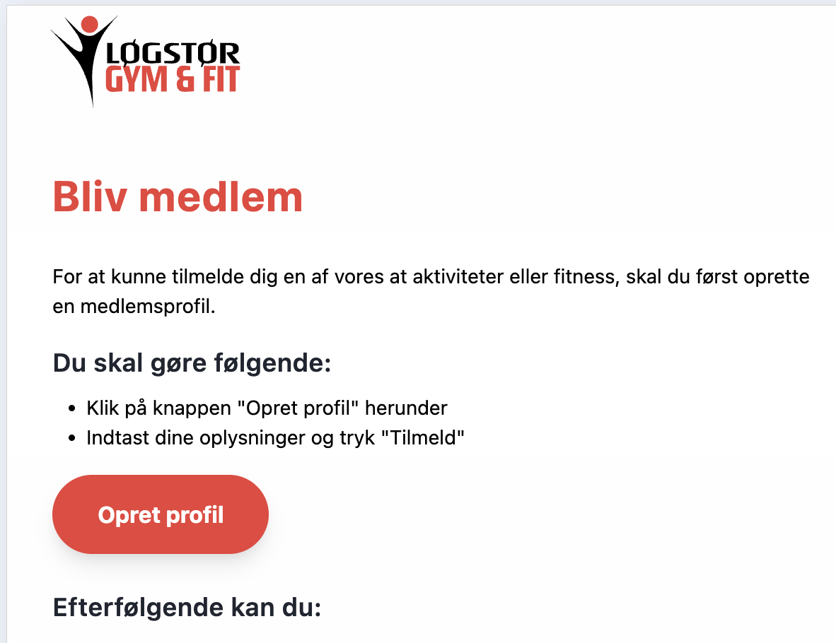 Siden “Bliv medlem” med den røde “Opret profil”-knap fremhævet